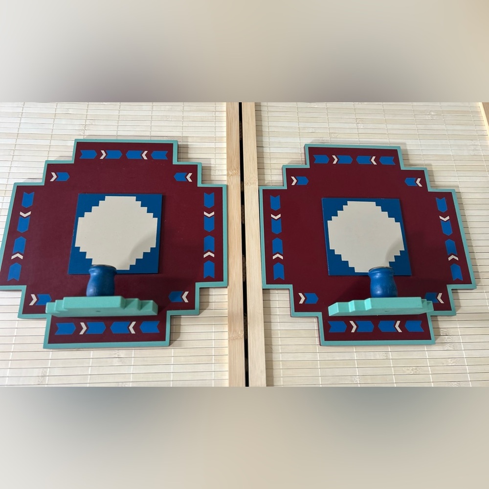 Set of 2 Aztec western candle hold wall decor 12x12